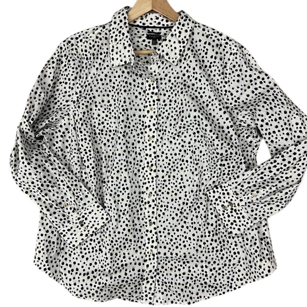 Talbots Non Iron Button Front Shirt White Gold Black Women Size 22W NEW